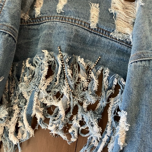 Hot and Delicious Cropped Jean Jacket with Rhinestones - Picture 8 of 11